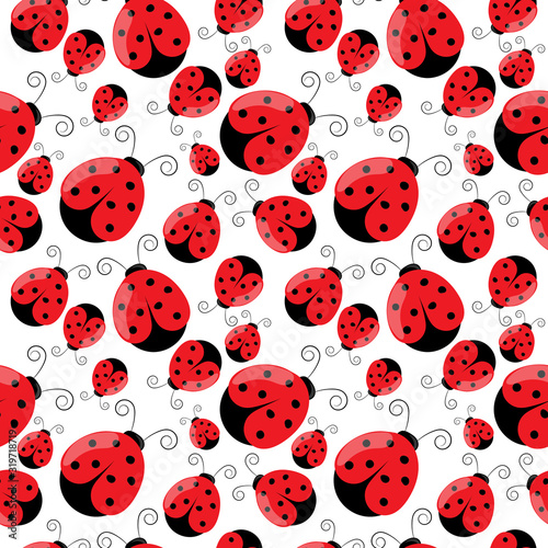 Beautiful and unique lady bug or lady bird red with black spot insect vector seamless design flat art pattern