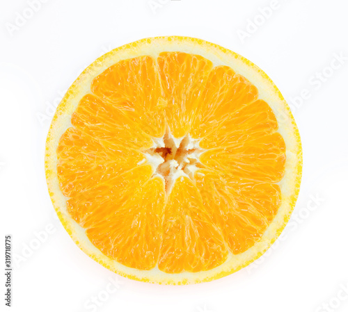A slice of orange. Juicy  ripe  orange orange. On a high quality white isolated background. The clearest and best orange.