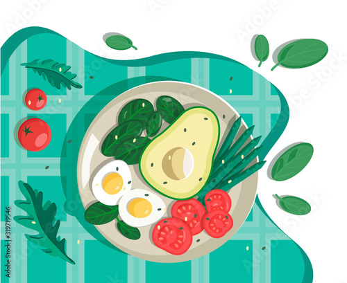 food illustration breakfast on white background