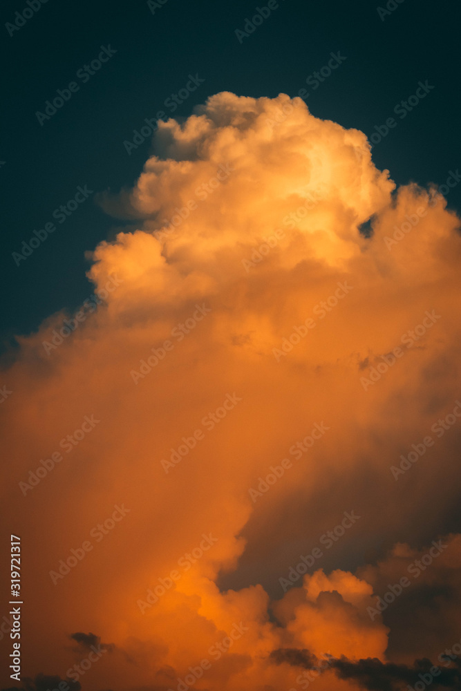Dramatic sunset orange cloud