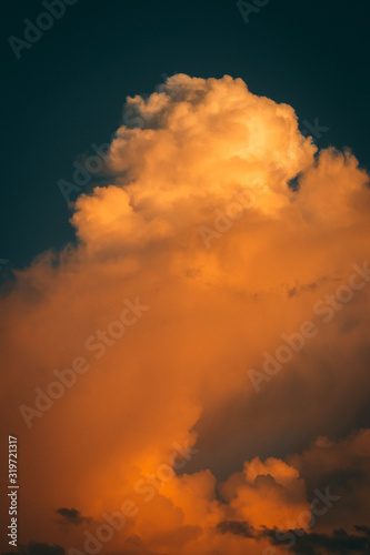 Dramatic sunset orange cloud