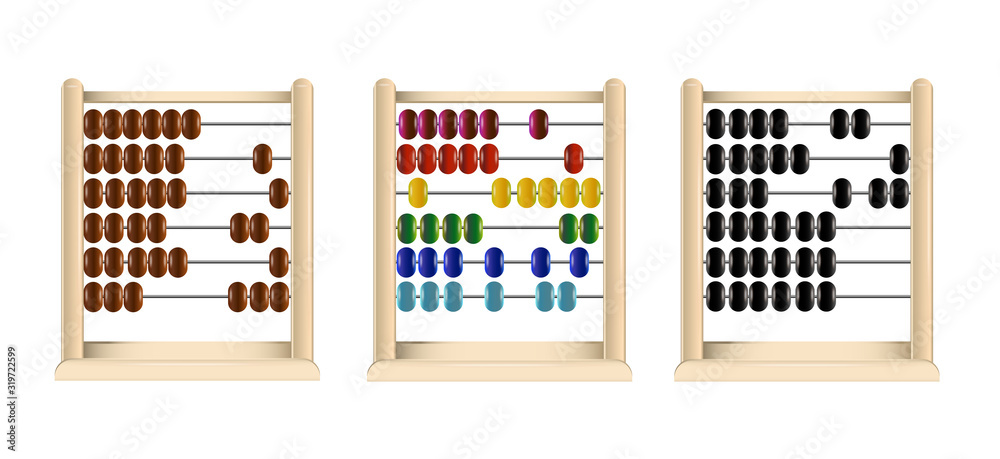 Obraz premium wooden abacus (red, blue, yellow, cyan, green, black and brown links) vector.