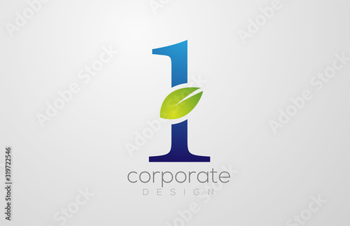 green leaf number 1 one logo icon design template