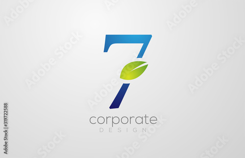 green leaf number 7 seven logo icon design template