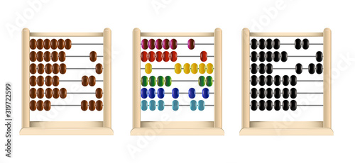 wooden abacus (red, blue, yellow, cyan, green, black and brown links) vector. photo