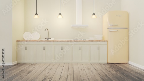 Crema color lemon beautiful house  interior  view of the kitchen.
