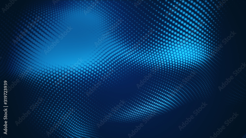 Dot blue wave light screen gradient texture background. Abstract  technology big data digital background. 3d rendering.
