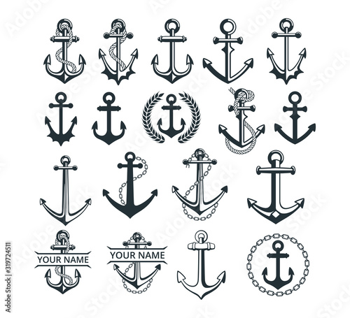 Fotografiet assorted ship anchor vector graphic design for logo and illustration