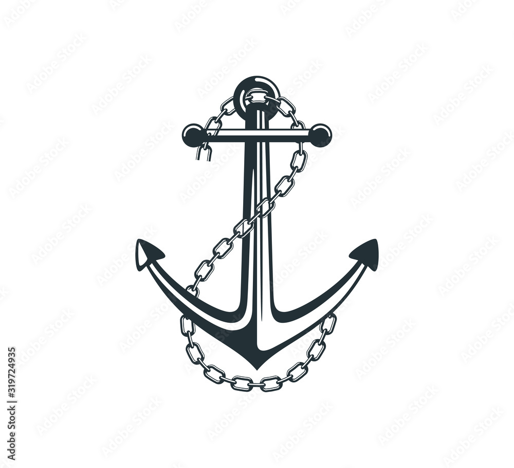 ship anchor with steel chain vector graphic design for logo and