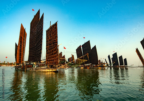 Sailing scenery of Hongze Lake, Huai'an City, Jiangsu Province, China