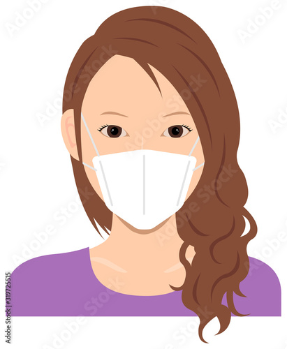 Young asian woman (upper body )  wearing a mask vector illustration / Coronavirus (influenza  hay fever etc.)  prevention.