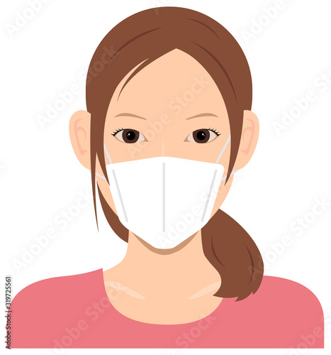 Young asian woman (upper body )  wearing a mask vector illustration / Coronavirus (influenza  hay fever etc.)  prevention.