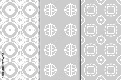 Set of seamless patterns. Stylish graphic patterns on a colored background. Template art textures for printing on fabric, wrapping paper, Wallpaper. Vector ornament