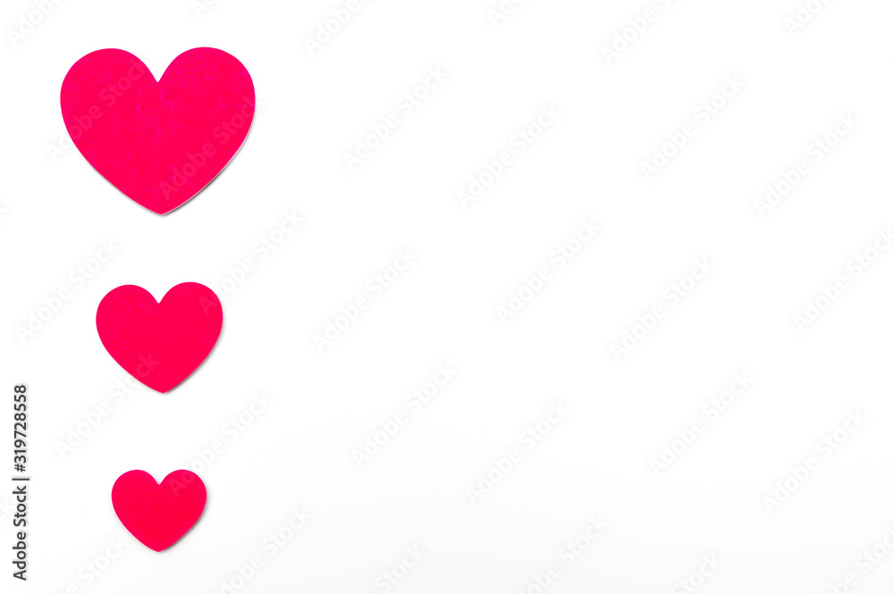Love hearts shape on white background with copy space on the right. Celebration for World Wedding Day, Valentine's Day, Mother's Day, etc. Horizontal shot. Love hearts shape on white background with copy space on the right. Celebration for World Wedding Day, Valentine's Day, Mother's Day, etc. Horizontal shot.