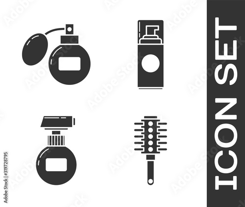 Set Hairbrush, Aftershave, Cream or lotion cosmetic tube and Shaving gel foam icon. Vector