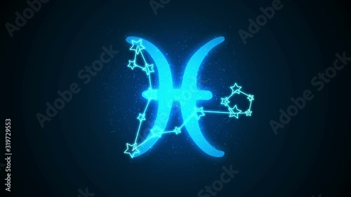 Pisces  zodiac constellation icons signs with galaxy stars background, Astrology symbol horoscope