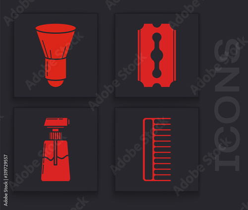Set Hairbrush, Shaving brush, Blade razor and Cream or lotion cosmetic tube icon. Vector