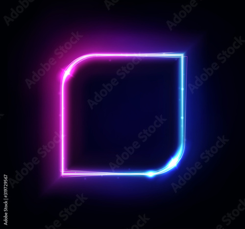 Neon rectangle frame or neon lights square sign. Vector abstract background, tunnel, portal. Geometric glow outline square shape or laser glowing lines. Abstract background with space for your text.