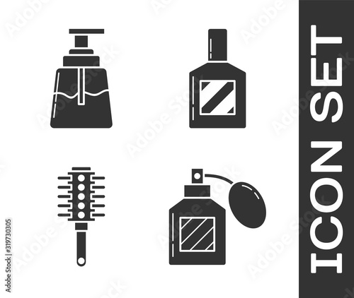 Set Aftershave, Aftershave, Hairbrush and Aftershave icon. Vector