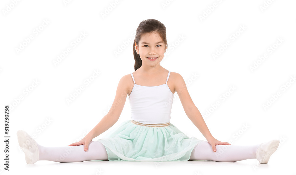 Cute little ballerina on white background