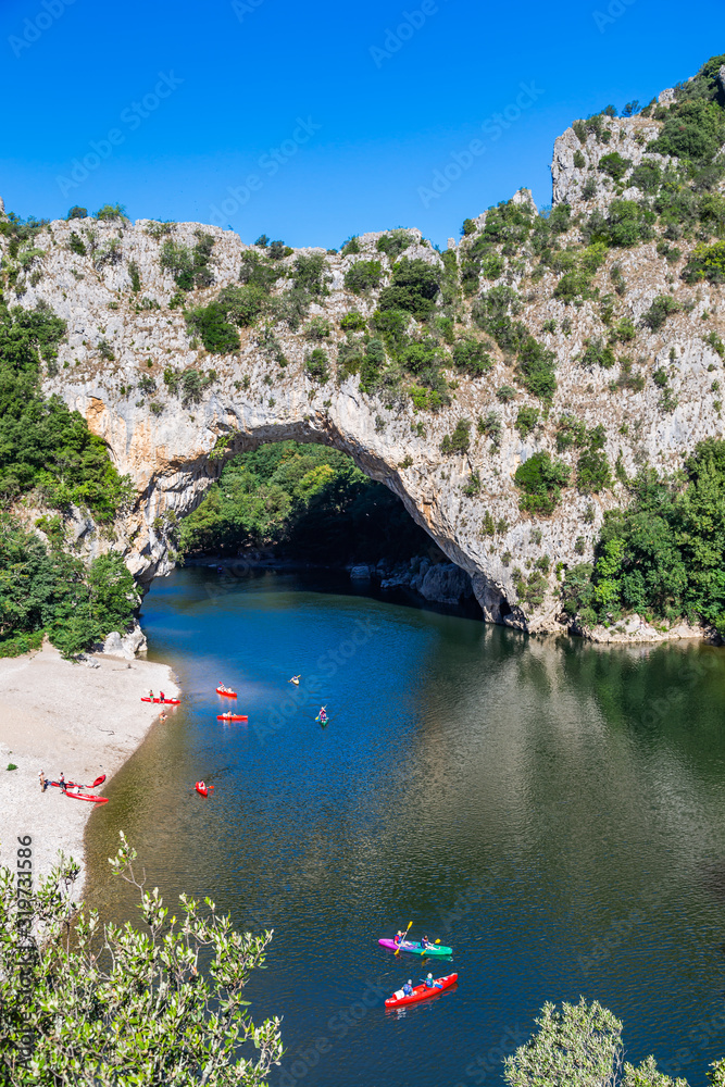 The Pont d'Arc, a large natural bridge located in the Ardèche département in the south of France, 5 km from the town of Vallon-Pont-d'Arc 