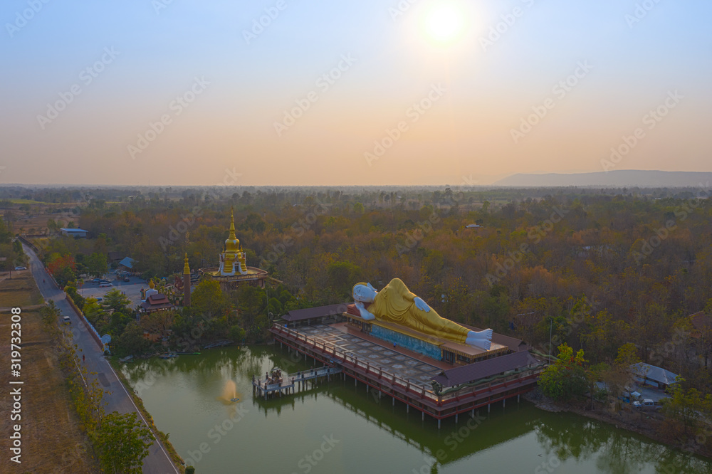 Aerial view Khon Kaen province with Wat Pa Kittiya Nuson at Amphoe Phu Wiang, Thailand.