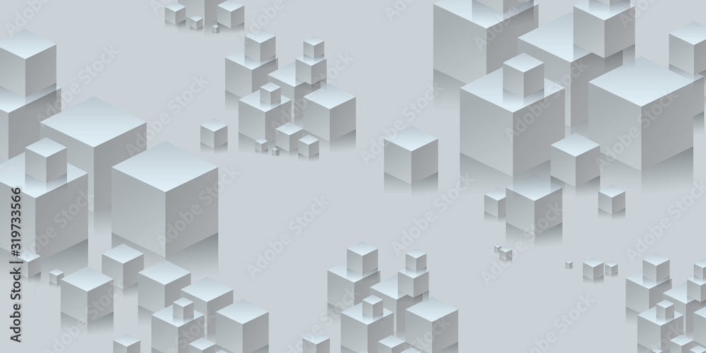 Composition with a bunch of tridimensional white cubes