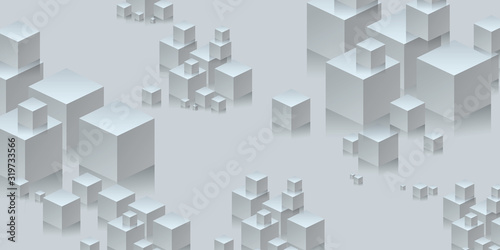 Composition with a bunch of tridimensional white cubes