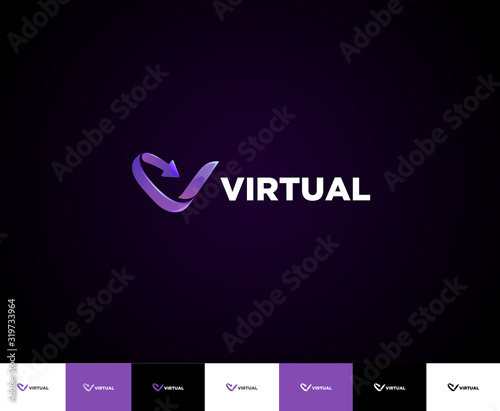 V Letter Virtual Internet Logo  V letter logo, with arrow, which indicates some sort of direction, or online meaning. Could be used for  virtual, online or internet related companies.