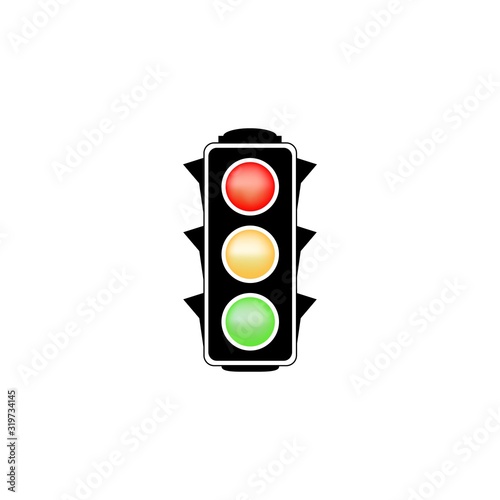 Stoplight sign. Icon traffic light on white background. Symbol regulate movement safety and warning. Electricity semaphore regulate transportation on crossroads urban road. Vector illustration