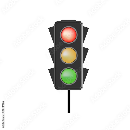 Stoplight sign. Icon traffic light on white background. Symbol regulate movement safety and warning. Electricity semaphore regulate transportation on crossroads urban road. Vector illustration