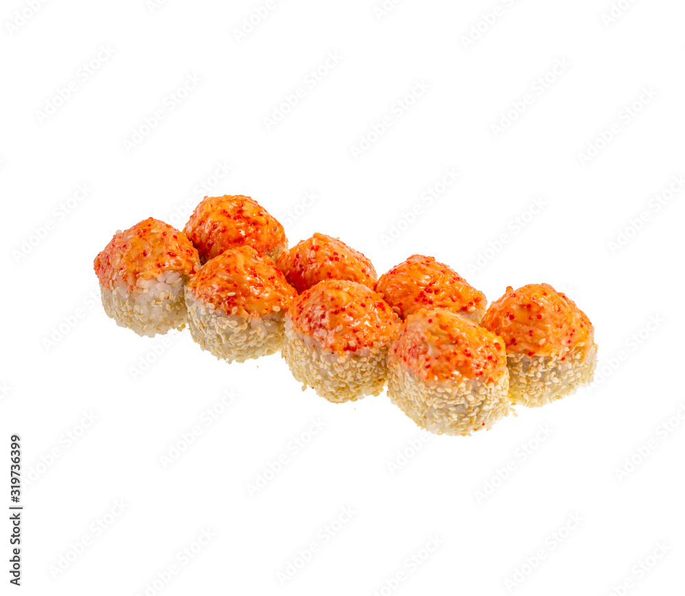 Japanese Sushi isolated on white background. Close up. Studio photo. Japanese Sushi isolated on white background. Close up. Studio photo.