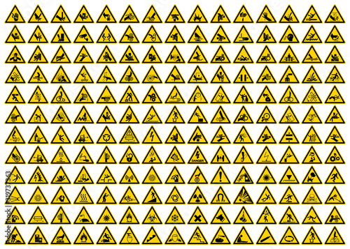 Set of Triangle Yellow Warning Sign, Vector Illustration, Isolated On White Background Label .EPS10