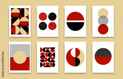 Abstract geometric poster set. Bauhaus flat design templates. Simple composition retro wall art, vector illustration for flyer, banner, home decor
