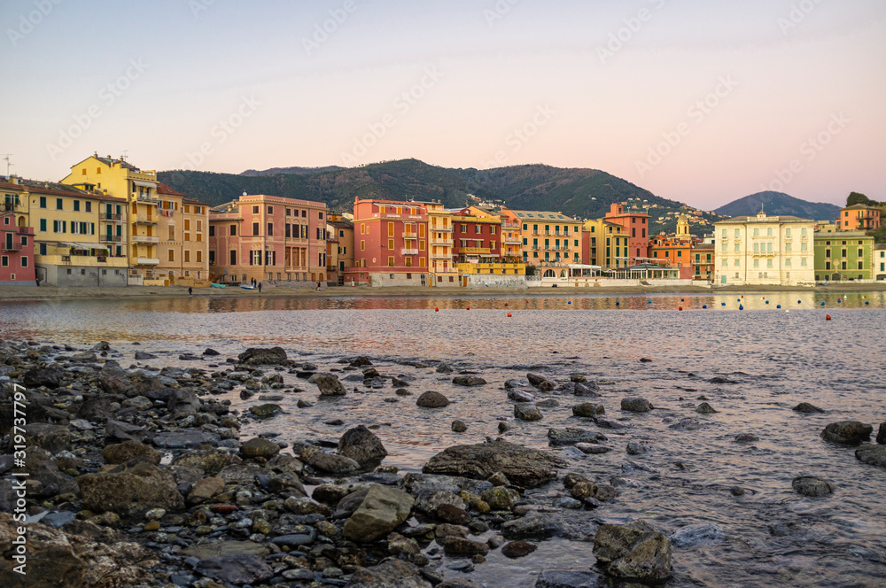 The Gulf of Sestri Levante dusk time (Italy, Ligurian Sea, Genoa Province), named as Golfo del Silenzio (Silent Gulf).