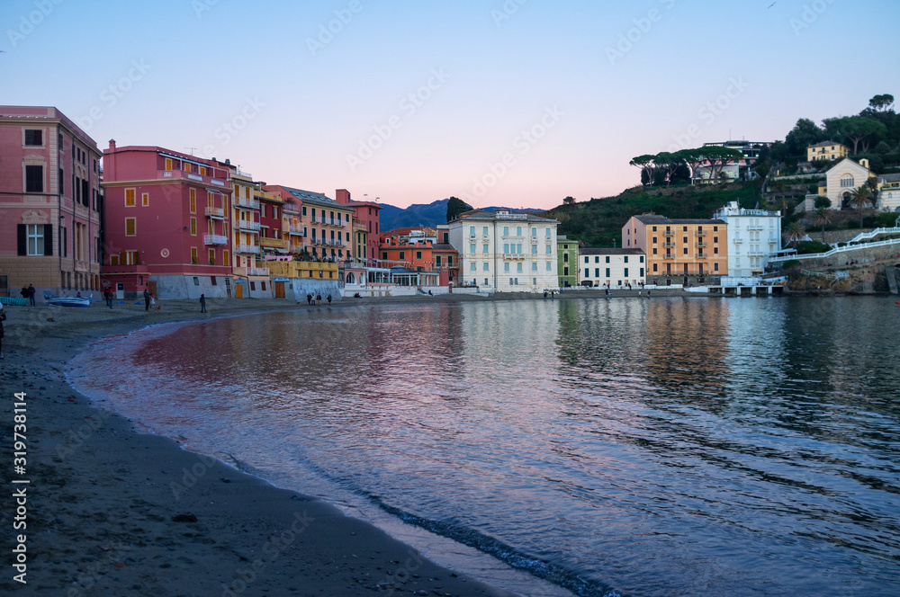 The Gulf of Sestri Levante dusk time (Italy, Ligurian Sea, Genoa Province), named as Golfo del Silenzio (Silent Gulf).