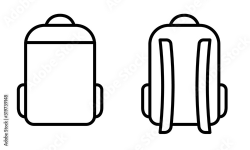 Backpack flat icon. Front view and rear view. Vector illustration.
