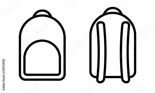 Backpack flat icon. Front view and rear view. Vector illustration.