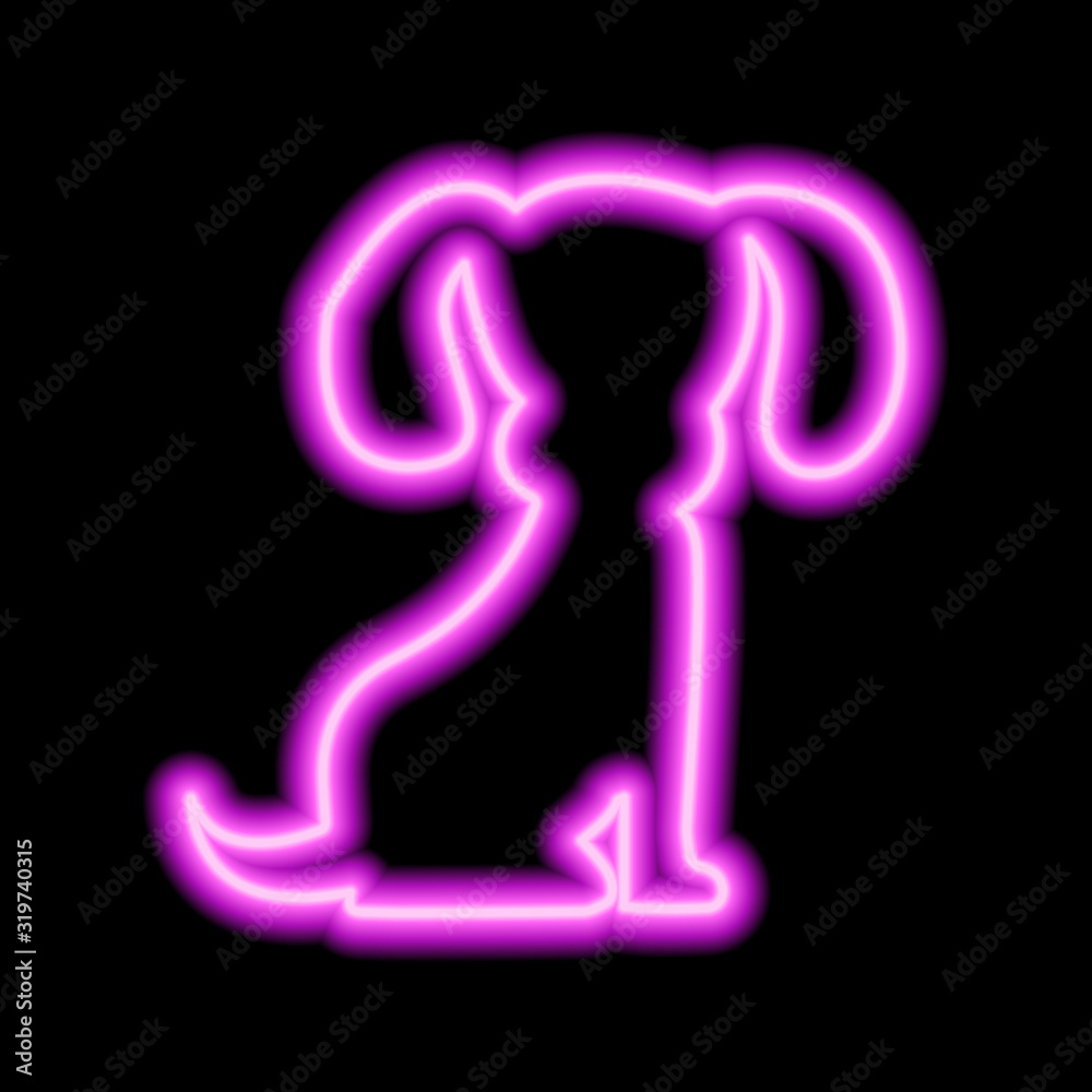 pink neon sign of sitting dog on black background pink neon sign of sitting dog on black background