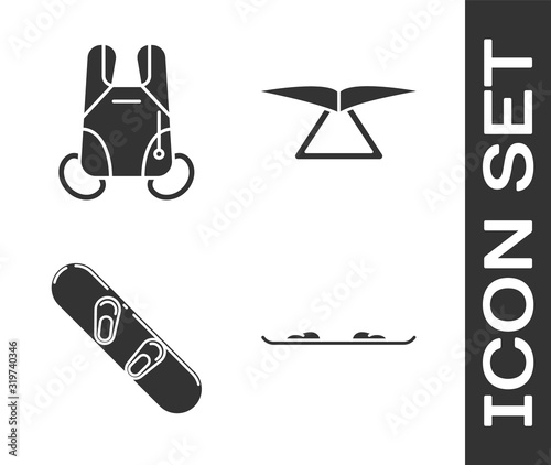 Set Snowboard, Parachute, Snowboard and Hang glider icon. Vector