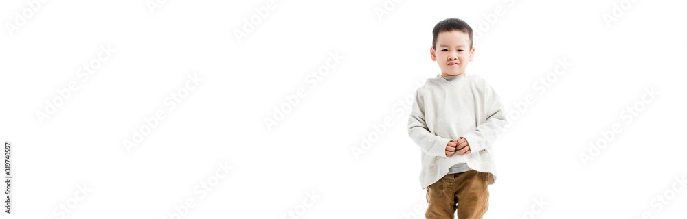 panoramic shot of happy little asian child isolated on white panoramic shot of happy little asian child isolated on white