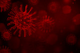 3D Rendering dark red virus, The infection in host organism viral disease outbreak, Select focus shallow depth of field