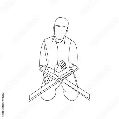 Continuous line drawing of muslim man read quran can use for ramadan and ied mubarak. Vector illustration.