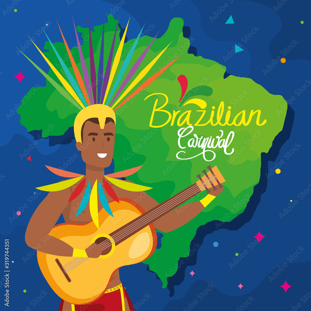 poster of brazilian carnival with dancer exotic male and decoration