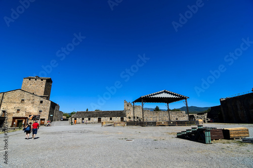 house on the beach, photo as a background , in ainsa sobrarbe , huesca aragon province photo