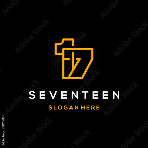 17/Seventeen Numeric Outline Modern Icon Logo Design Template Element Vector