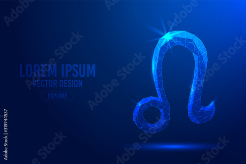 Leo fifth zodiac sign abstract background. Low poly wireframe digital banner. Linear and polygonal 3D concept of horoscope, celestial constellation.