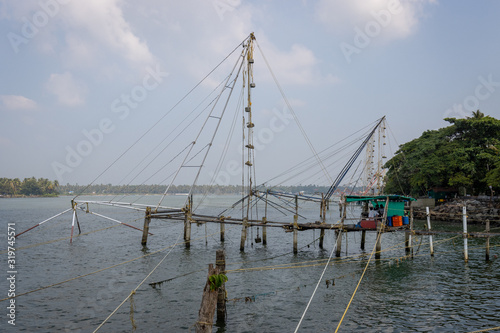 Chinese fishing nets on Periyar River, Munambam Kerala, India