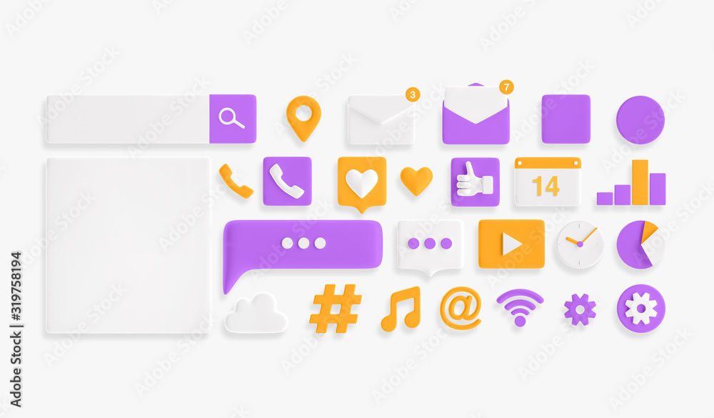 Social media Icons set. 3d illustration icons. Social media Icons set. 3d illustration icons.