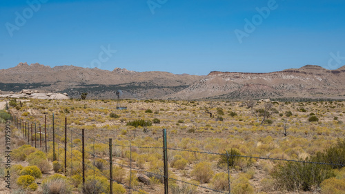 canyon and cattle fences in the mojave desert, California